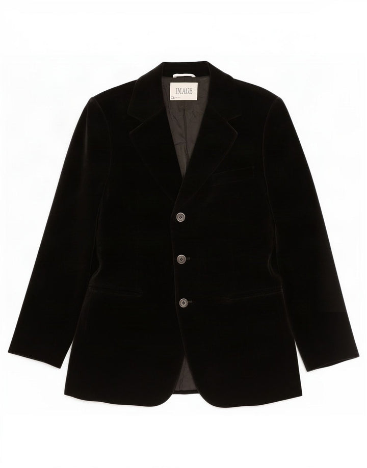 Giacca blazer in velluto a 3 bottoni vintage da donna UK 14 media nera