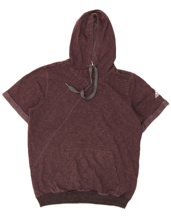 Felpa con cappuccio da uomo a maniche corte Adidas, grande, in cotone color block bordeaux