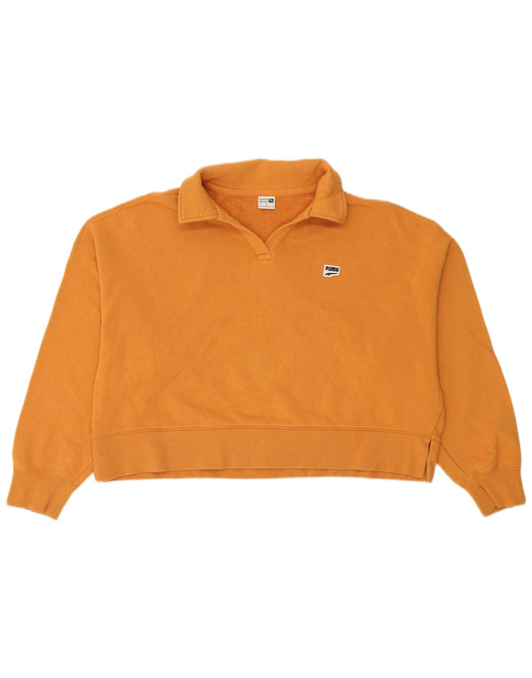 Felpa Puma da donna oversize corta con collo a polo, maglione UK 16 grande giallo