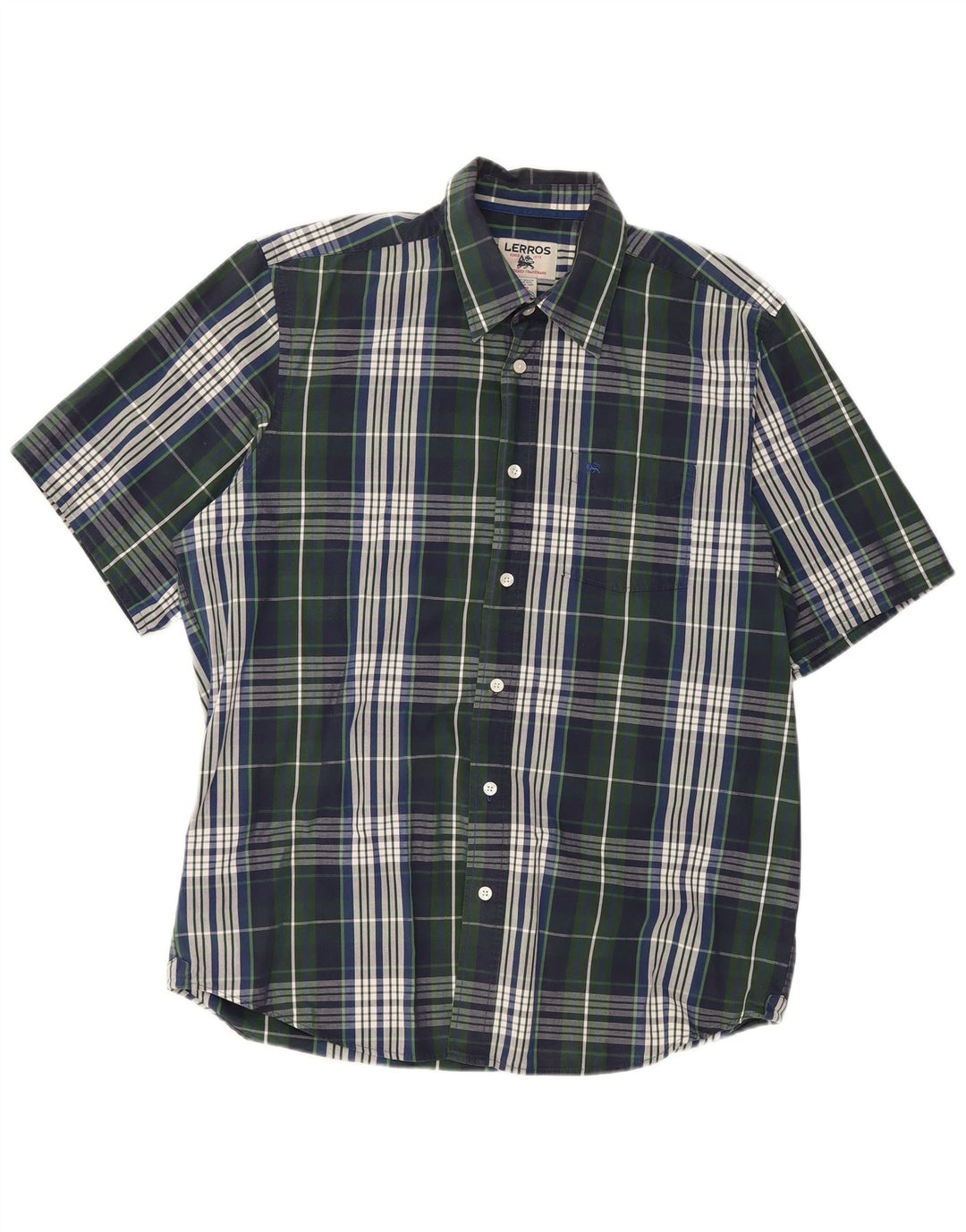LERROS Mens Short Sleeve Shirt Medium Green Check