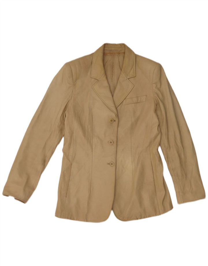 Giacca blazer in pelle vintage da donna a 3 bottoni IT 44 Pelle beige media