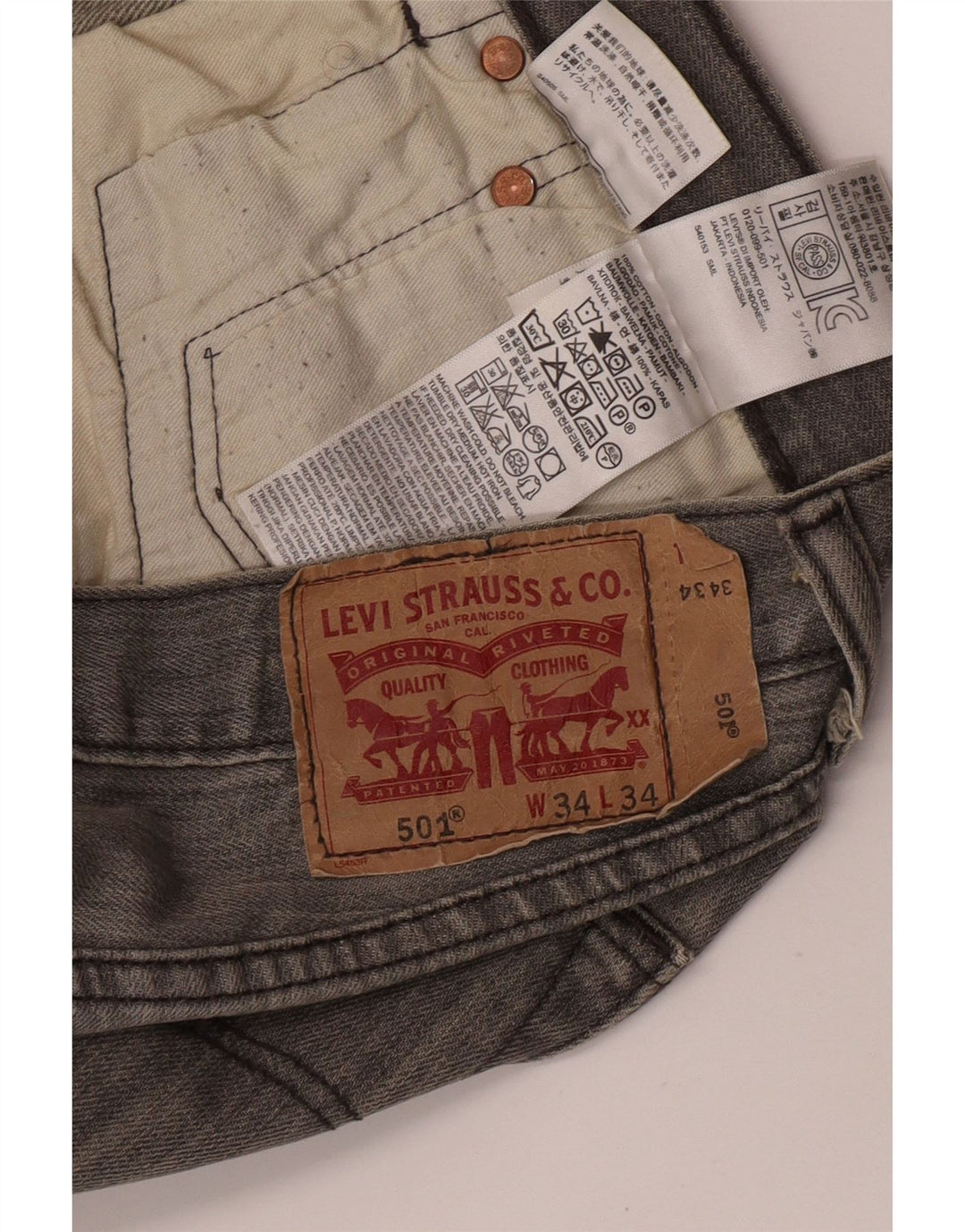 Levi's Uomo 501 Jeans dritti W34 L34 Cotone grigio
