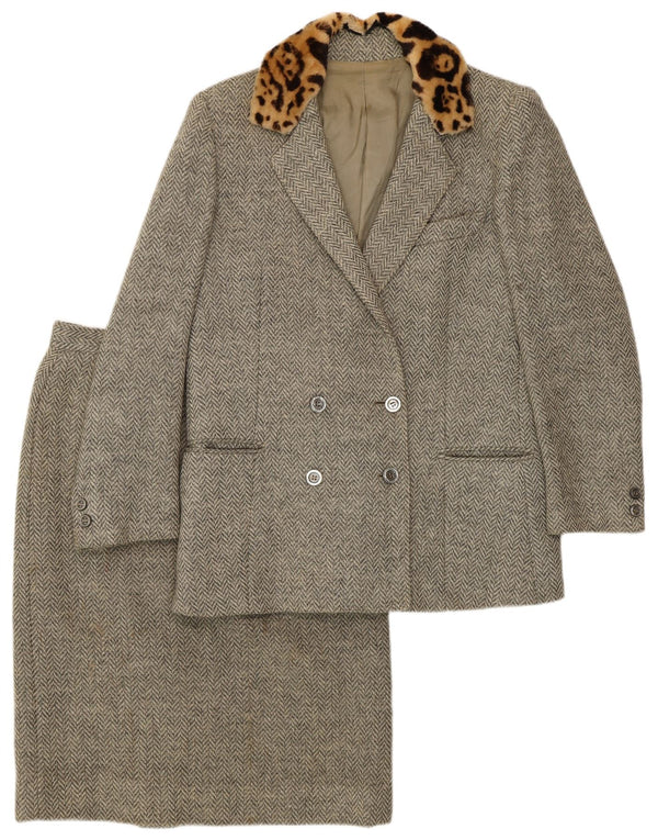 Set gonna vintage da donna in 2 pezzi IT 44 medio W28 grigio a spina di pesce