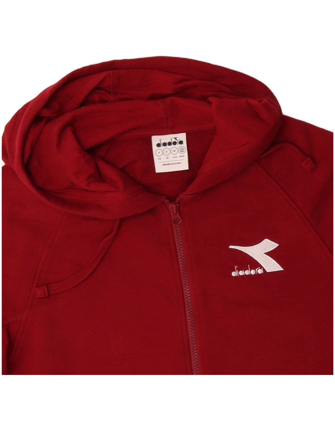 DIADORA Felpa con cappuccio e zip da uomo piccola in cotone rosso