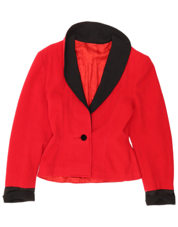 Giacca blazer vintage da donna a 1 bottone UK 12 blocco colore rosso medio