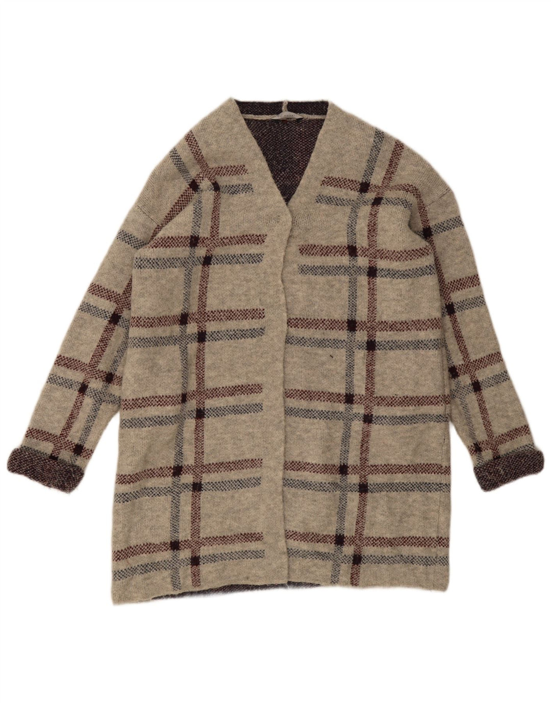 Maglione cardigan lungo da donna Marks & Spencer UK 16 grande quadri grigi