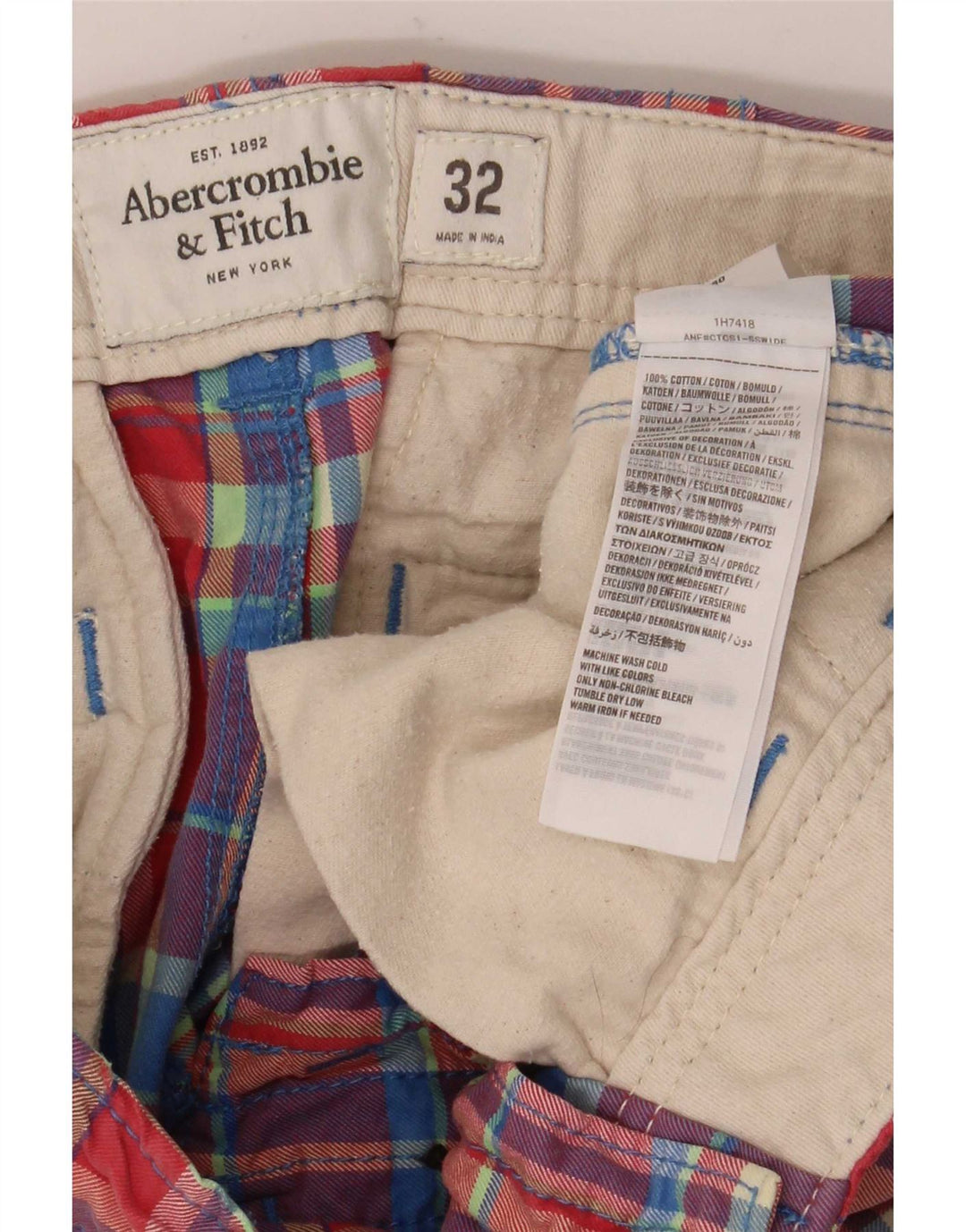 Pantaloncini chino da uomo Abercrombie & Fitch W32 cotone a quadri multicolore medio
