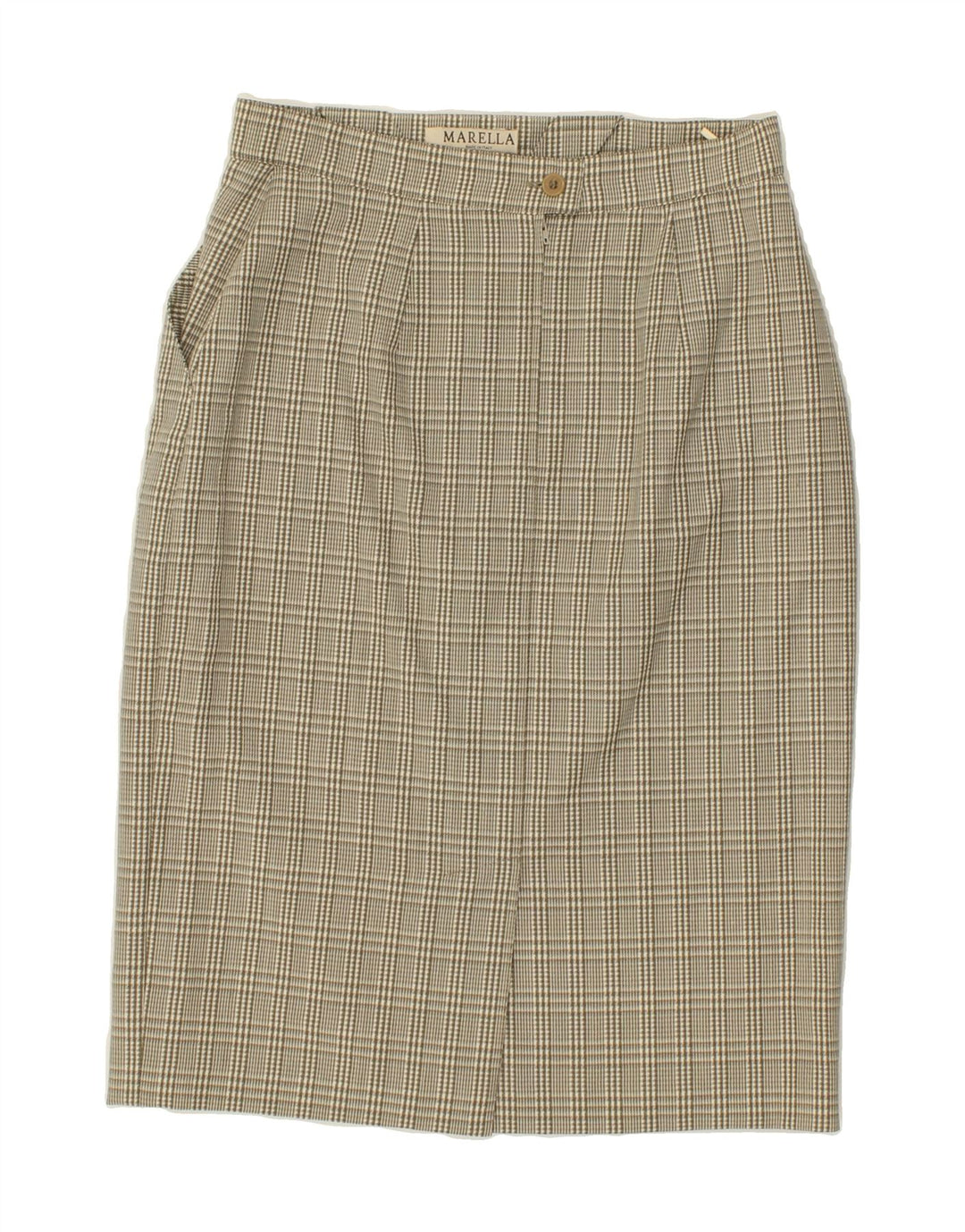 MARELLA Womens Straight Skirt UK 14 Medium Beige Check Wool Vintage Marella and Second-Hand Marella from Messina Hembry 