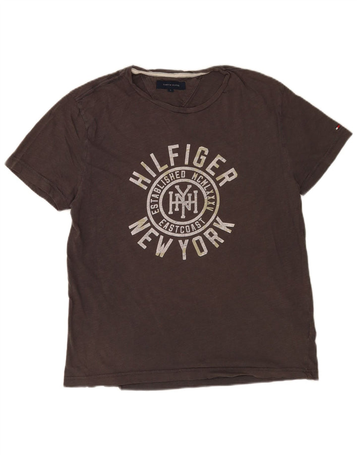 T-shirt grafica da uomo Tommy Hilfiger Top grande in cotone grigio