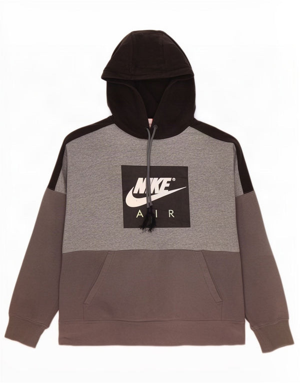 Felpa con cappuccio grafica Nike da uomo in cotone color block grigio medio