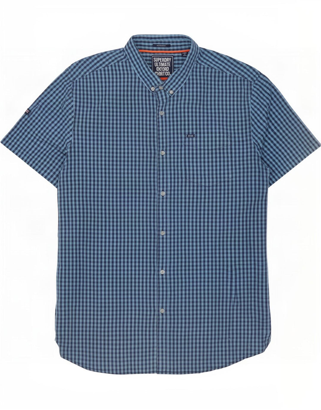 Camicia da uomo a maniche corte Regular Fit Superdry 3XL in cotone a quadretti blu navy