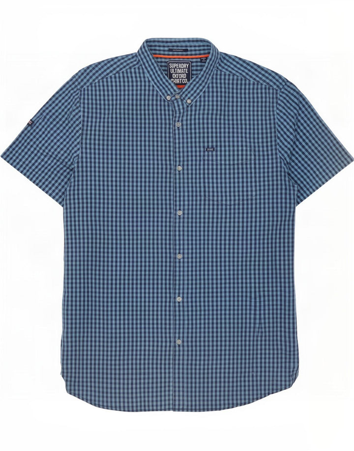 Camicia da uomo a maniche corte Regular Fit Superdry 3XL in cotone a quadretti blu navy