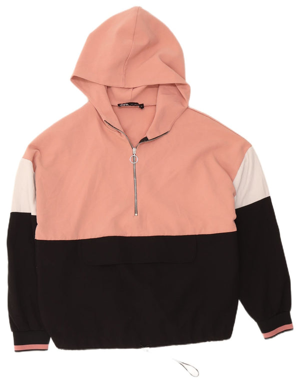 Maglione con cappuccio e zip da donna Zara UK 14 Poliestere color block rosa medio