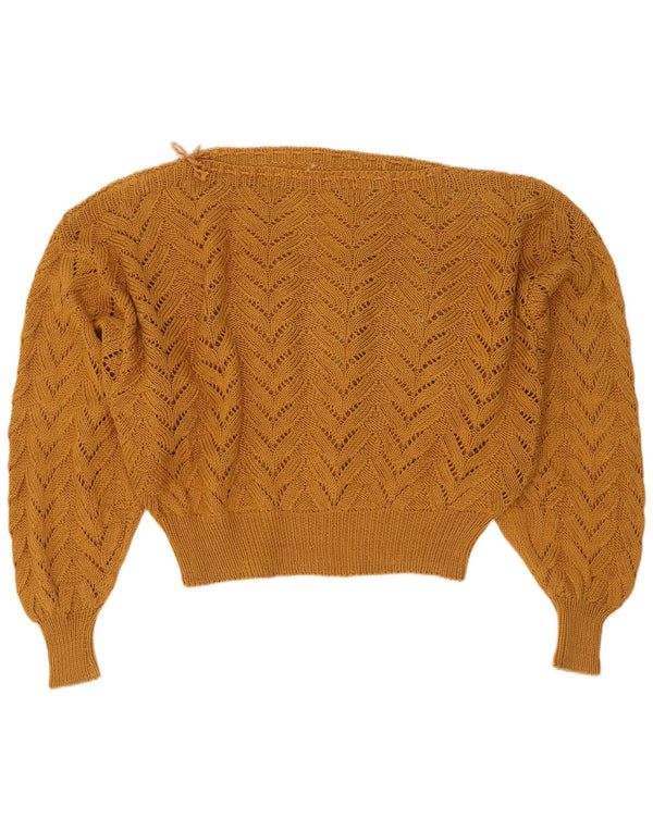 Maglione maglione vintage da donna con scollo a barca UK 16 grande marrone