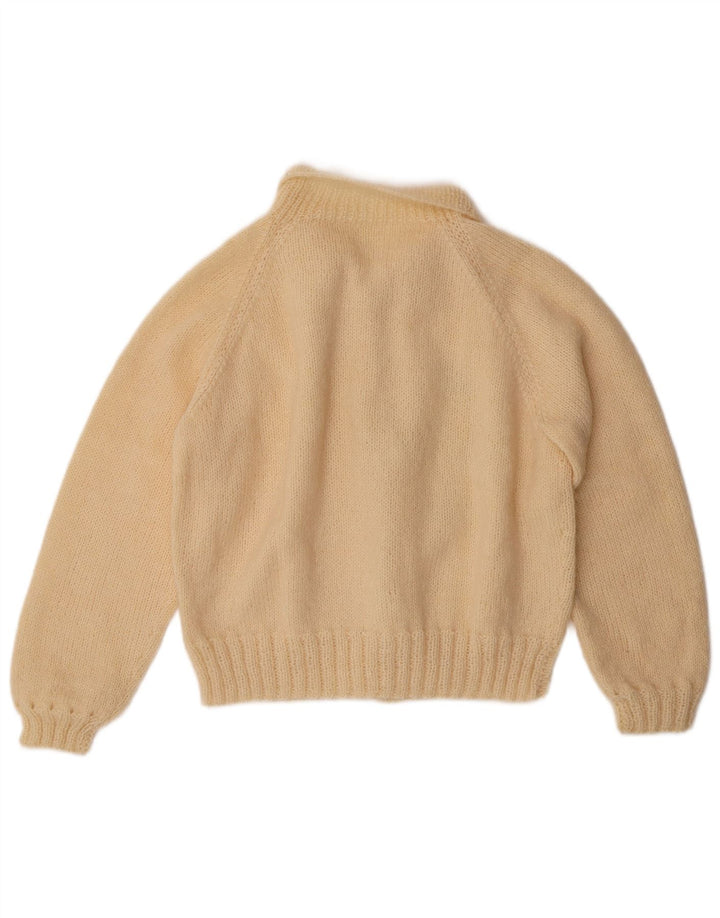 Maglione cardigan corto da donna vintage UK 14 Beige medio floreale