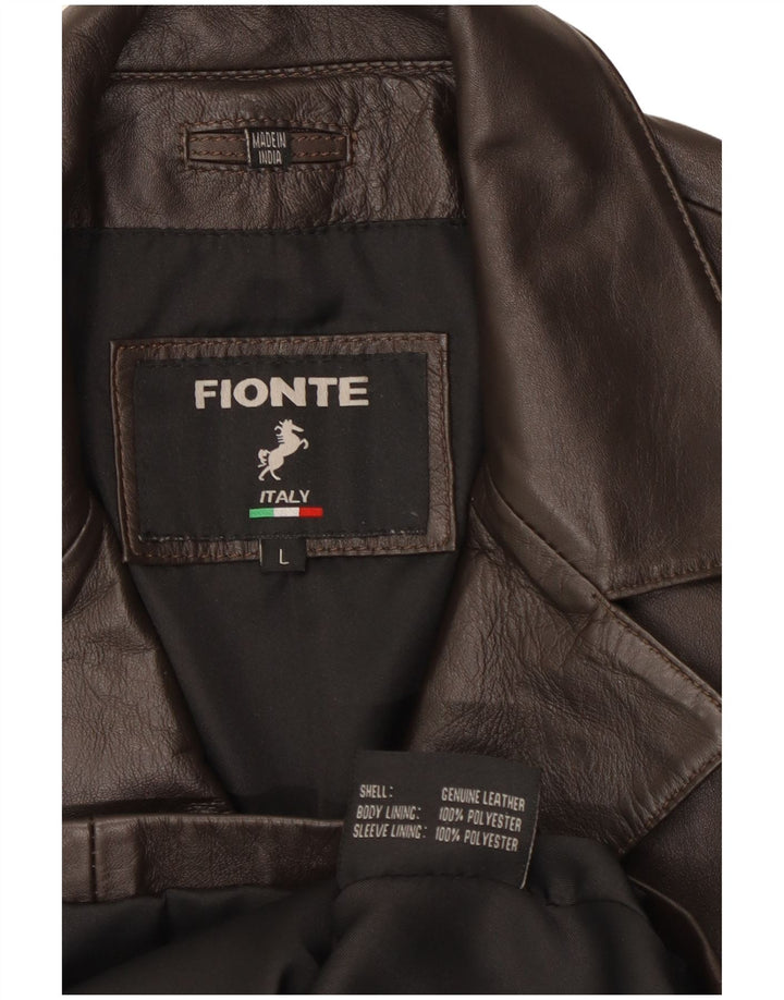 Giacca blazer in pelle da donna a 4 bottoni Fionte UK 16 grande in pelle marrone