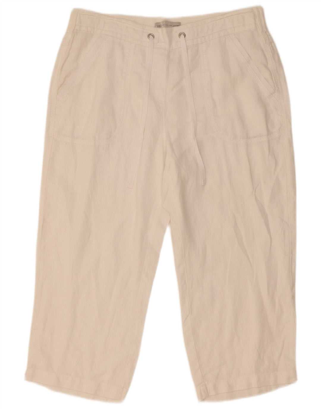 Pantaloni capri dritti da donna Marks & Spencer W32 L21 Lino bianco