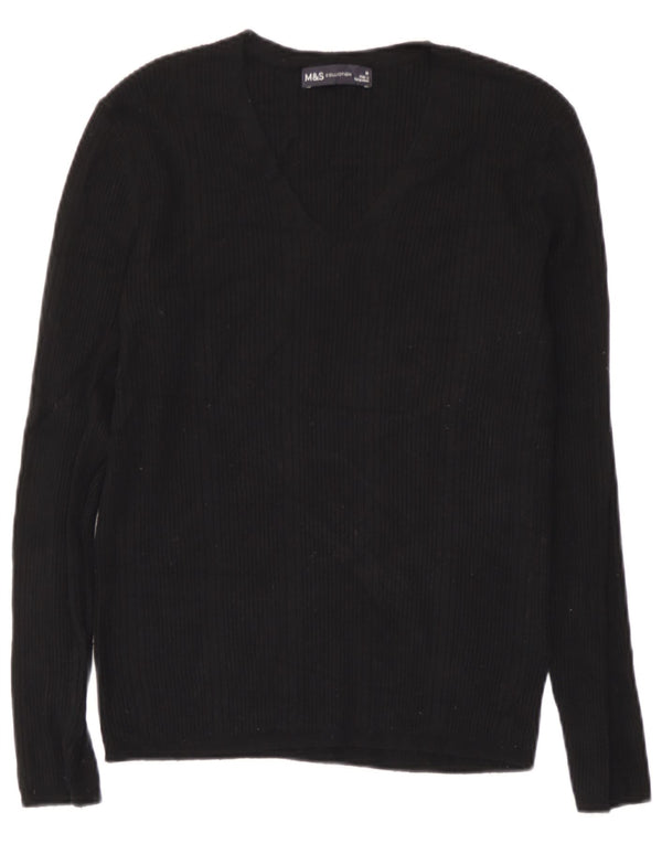 Marks & Spencer Top da donna a maniche lunghe UK 10 Small in viscosa a righe nere