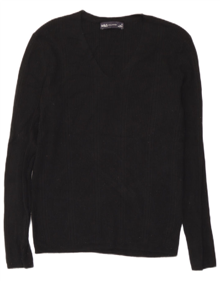 Marks & Spencer Top da donna a maniche lunghe UK 10 Small in viscosa a righe nere