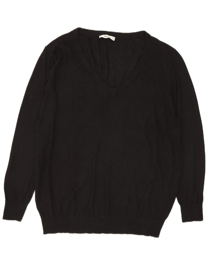 Maglione oversize con scollo a V da donna Zara UK 14 modal nero medio