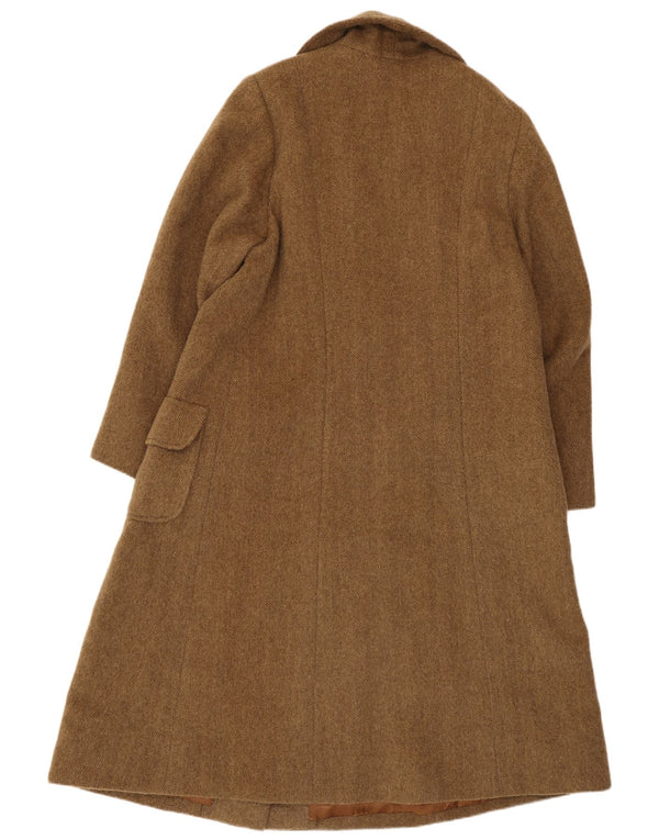 Vintage Womens Double Breasted Coat UK 14 Large Beige Herringbone