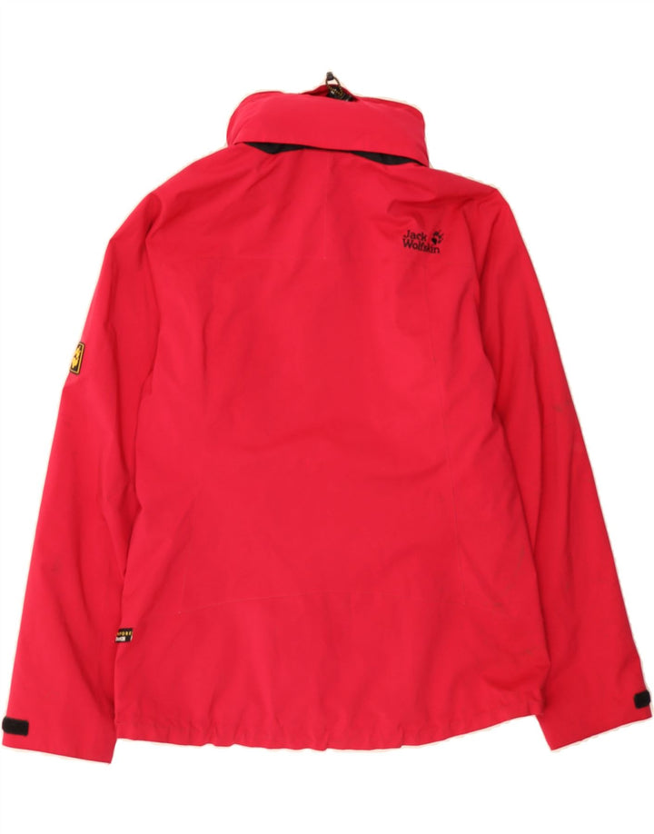 JACK WOLFSKIN Womens Hooded Rain Jacket UK 12/14 Medium Red Polyester Vintage Jack Wolfskin and Second-Hand Jack Wolfskin from Messina Hembry 