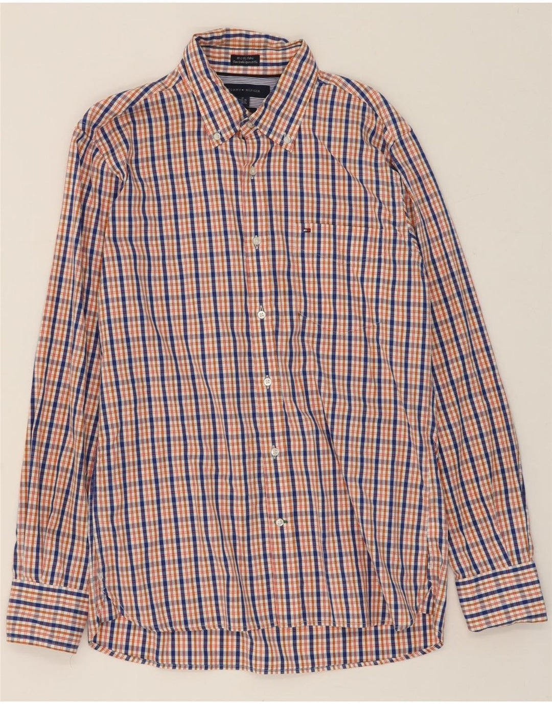TOMMY HILFIGER Mens Custom Fit Shirt Size 15 1/2 Medium Orange Check Vintage Tommy Hilfiger and Second-Hand Tommy Hilfiger from Messina Hembry 