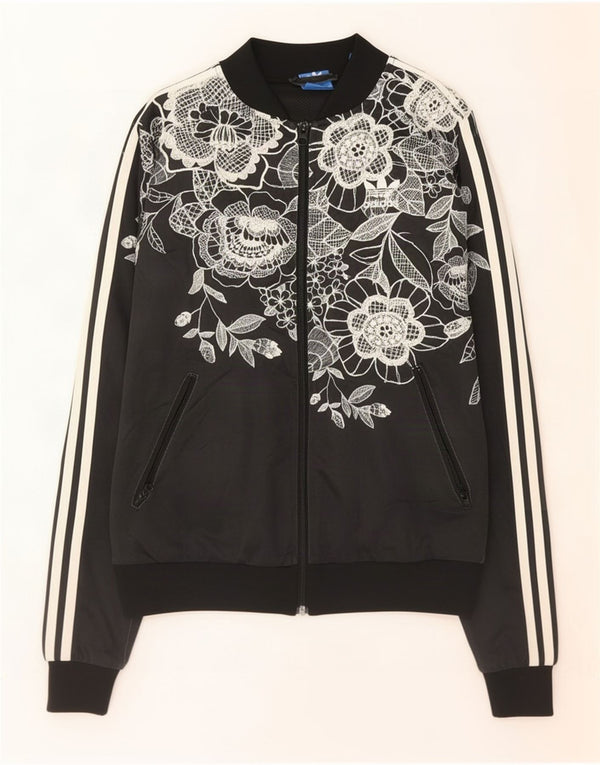 Giacca da ginnastica grafica da donna Adidas UK 10 Small Black Floral