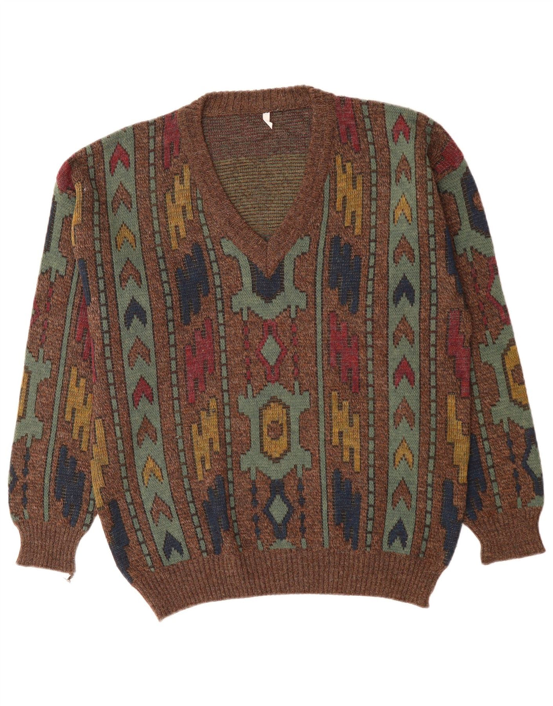 Maglione da uomo con scollo a V VINTAGE IT 50 Marrone medio geometrico