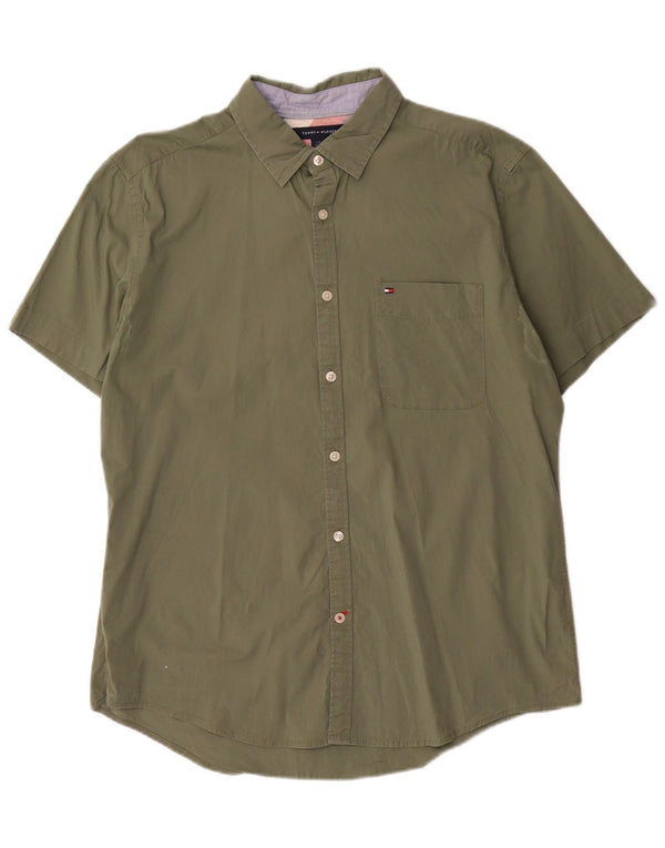 Camicia slim fit a maniche corte da uomo Tommy Hilfiger grande cotone verde