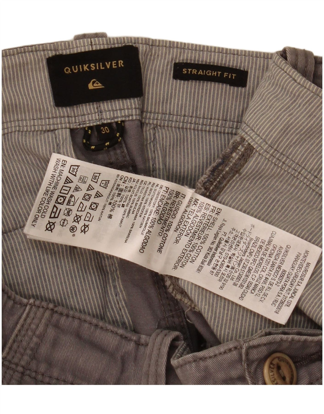 Pantaloncini cargo da uomo dal taglio dritto Quiksilver W30 in cotone grigio medio