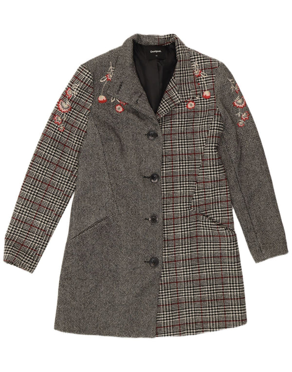 Desigual Womens Overcoat EU 40 Medium Grey Patchwork Polyester
