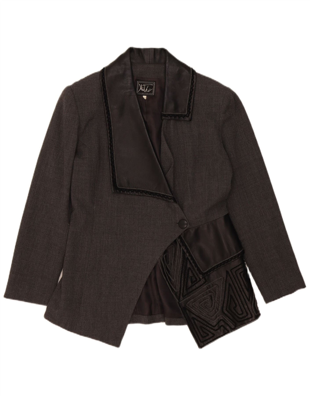 Giacca blazer vintage da donna a 1 bottone IT 46 grande lana geometrica grigia