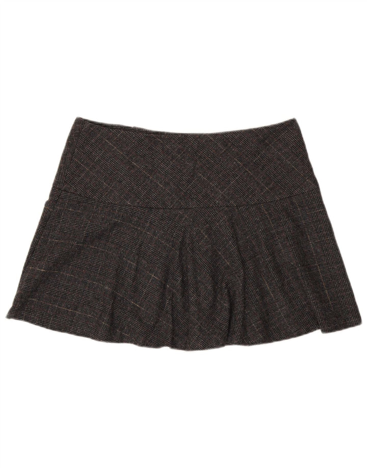 Minigonna Donna Benetton IT 44 Media W34 Pied De Poule Grigio Lana Vergine