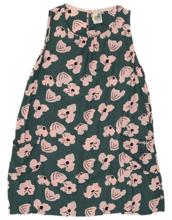 Abito a tunica senza maniche da donna Weird Fish UK 12 Viscosa floreale verde medio