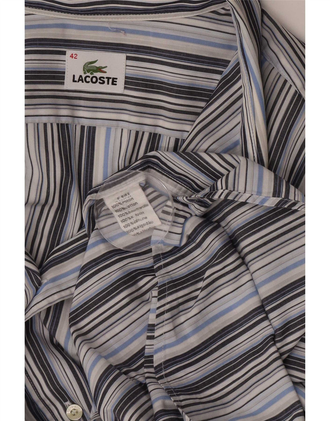 Camicia a maniche corte da uomo Lacoste taglia 42 grande cotone a righe grigie