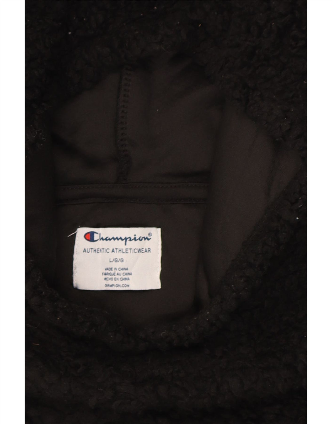 CHAMPION Womens Hooded Fleece Jumper UK 14 Large Black Polyester Vintage Champion and Second-Hand Champion from Messina Hembry 