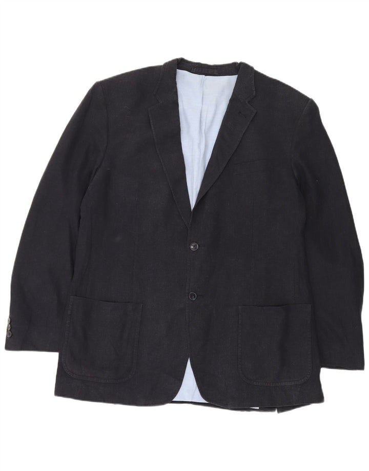 Giacca blazer a 2 bottoni da uomo Marks & Spencer UK 44 XL lino blu navy