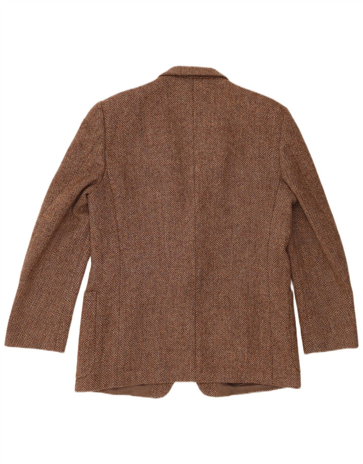 Giacca blazer vintage da uomo a 2 bottoni UK 38 a spina di pesce marrone medio