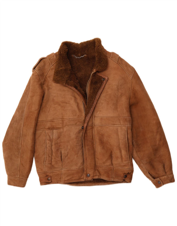 Giacca militare in shearling da uomo VINTAGE UK 40 grande marrone