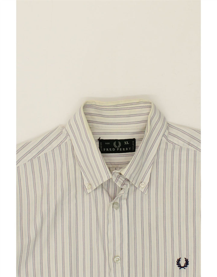Camicia da uomo FRED PERRY XL in cotone a righe bianche
