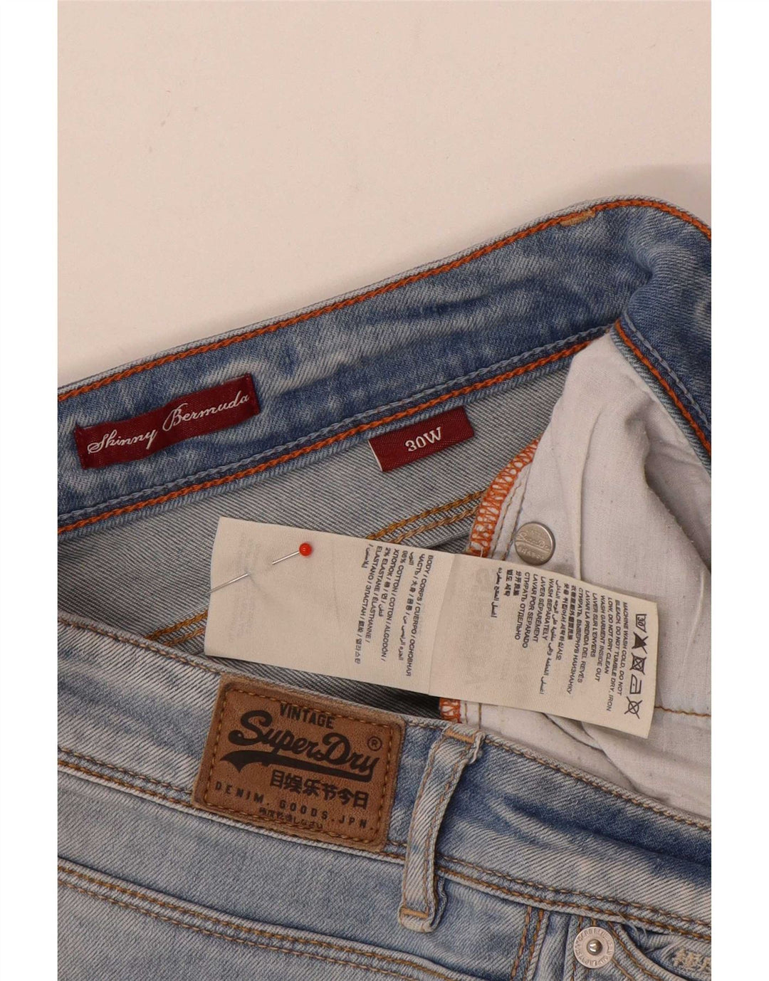 Pantaloncini di jeans skinny da donna Superdry Bermuda W30 cotone blu medio