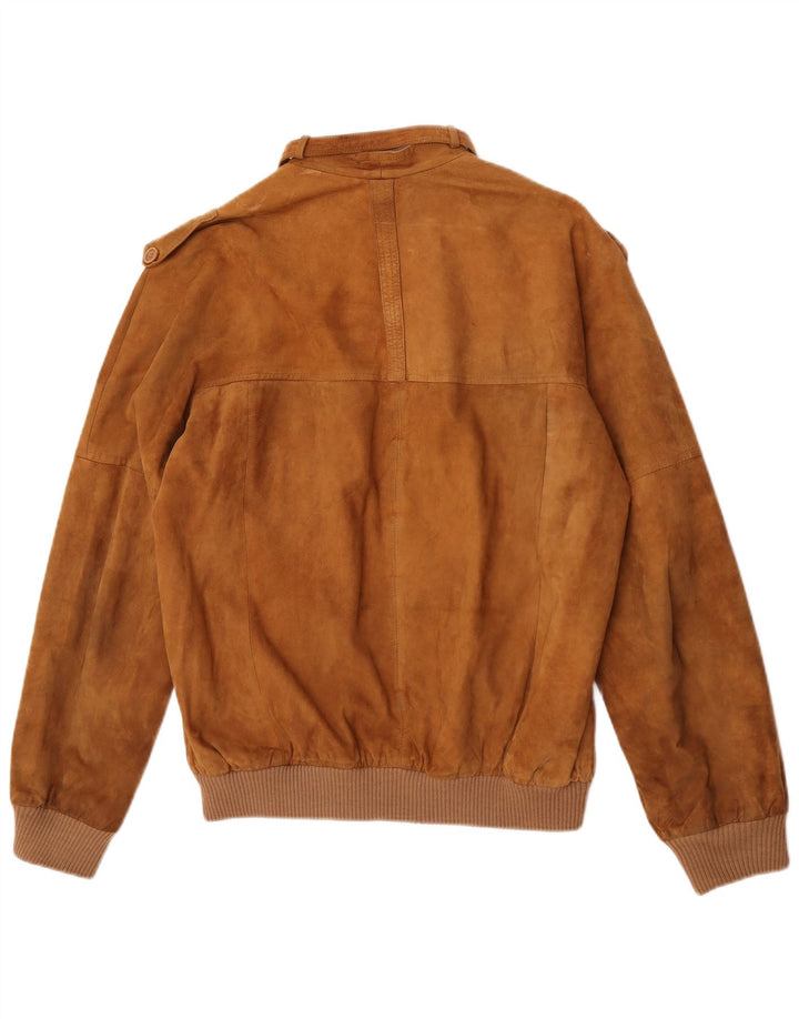 Giubbotto bomber vintage in pelle scamosciata da uomo IT 50 grande in pelle beige