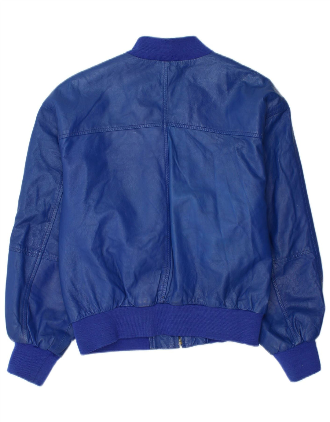Giubbotto bomber in pelle da donna VINTAGE UK 8 piccolo in pelle blu