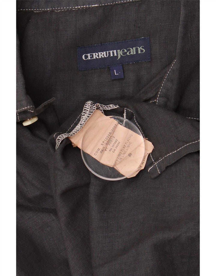 Camicia a maniche corte da uomo Cerruti grande lino blu navy