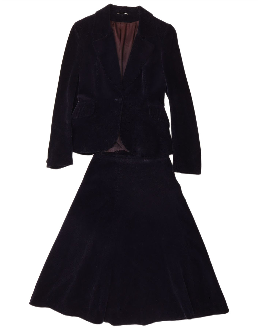 PIERRE D'ALBY Set gonna da donna in 2 pezzi in velluto a coste UK 10 piccolo W24 blu navy