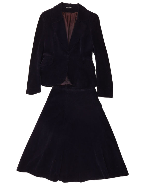 PIERRE D'ALBY Set gonna da donna in 2 pezzi in velluto a coste UK 10 piccolo W24 blu navy