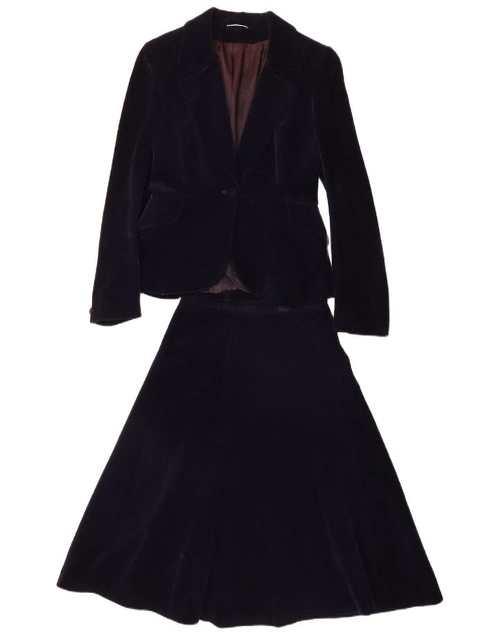 PIERRE D'ALBY Set gonna da donna in 2 pezzi in velluto a coste UK 10 piccolo W24 blu navy