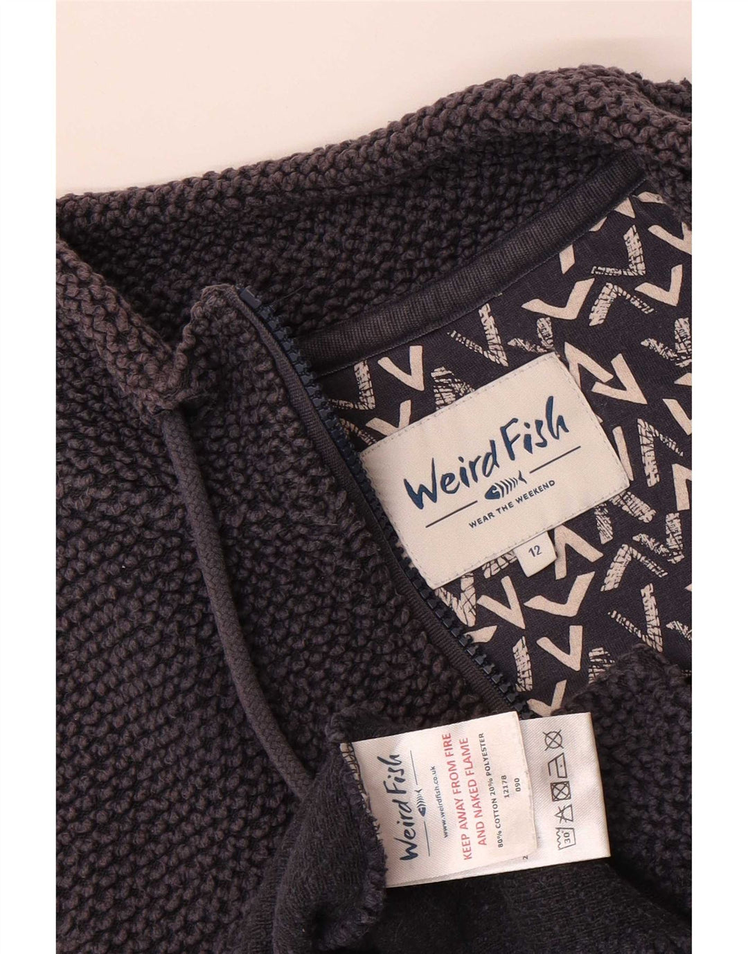 Felpa da donna con collo con zip Weird Fish, maglione, UK 12, cotone blu navy medio