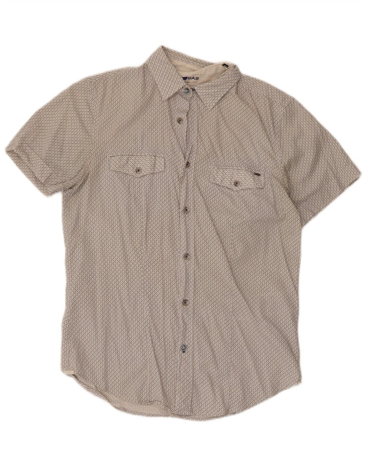 Camicia a maniche corte da uomo Gas Small in cotone geometrico bianco
